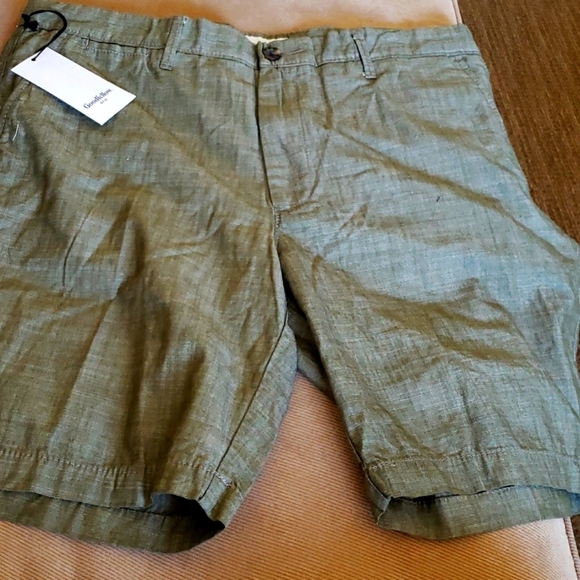 Goodfellow & Co Green Textured 100% Cotton 9 inch Inseam Flat Front Shorts 36W - Picture 3 of 9